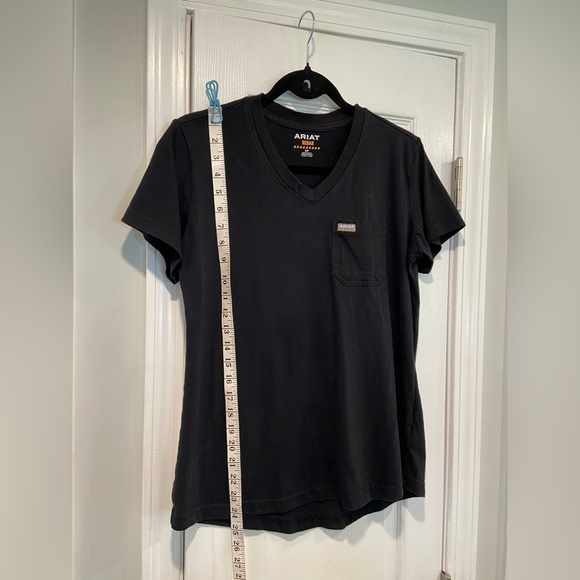 Ariat Rebar Size S Black Cotton V Neck Short Sleeve Tee Shirt Front Pocket Logo - Picture 9 of 10